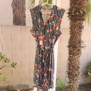 No Boundaries Navy Floral Stripe Midi Dress